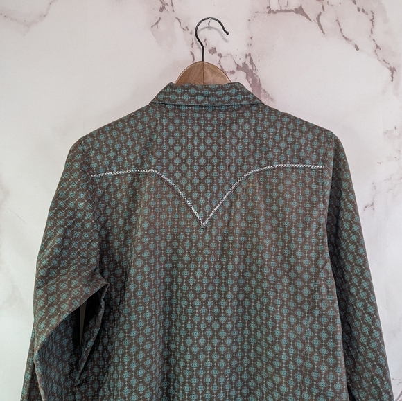 Wrangler Shirt Womens Large Brown Rock 47 Pearl Snap Button Long Sleeve Western - Picture 6 of 13